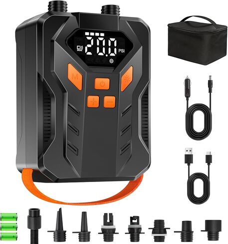 مضخة لوح مجداف كهربائية قابلة لإعادة الشحن 20 رطل لكل بوصة مربعة - نفخ وتفريغ مزدوج المرحلة، إيقاف تلقائي، 7 فوهات، ضوء LED، موصل سيارة 12 فولت تيار مستمر، مضخة SUP محمولة لـ SUP، قارب قابل للنفخ، خيمة، قوارب الكاياك in Kuwait