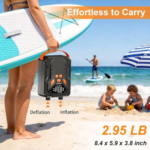 مضخة لوح مجداف كهربائية قابلة لإعادة الشحن 20 رطل لكل بوصة مربعة - نفخ وتفريغ مزدوج المرحلة، إيقاف تلقائي، 7 فوهات، ضوء LED، موصل سيارة 12 فولت تيار مستمر، مضخة SUP محمولة لـ SUP، قارب قابل للنفخ، خيمة، قوارب الكاياك in Kuwait
