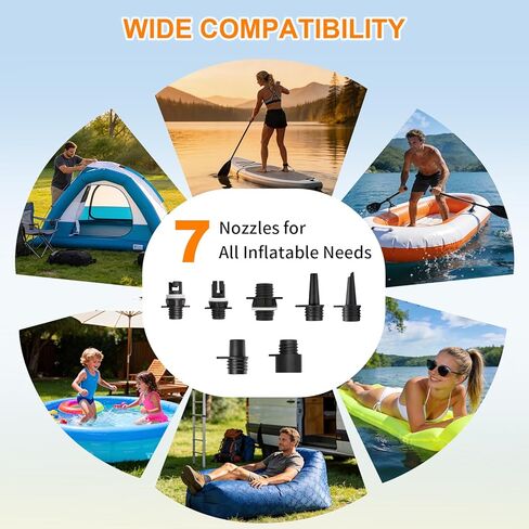 مضخة لوح مجداف كهربائية قابلة لإعادة الشحن 20 رطل لكل بوصة مربعة - نفخ وتفريغ مزدوج المرحلة، إيقاف تلقائي، 7 فوهات، ضوء LED، موصل سيارة 12 فولت تيار مستمر، مضخة SUP محمولة لـ SUP، قارب قابل للنفخ، خيمة، قوارب الكاياك in Kuwait