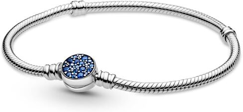 PANDORA Moments Sparkling Blue Disc Clasp Snake Chain Bracelet - Iconic Snake Chain - Charm Bracelet - Gift for Her - Sterling Silver & Sparkling Blue Crystal - With Gift Box - 7.1" in Saudi Arabia
