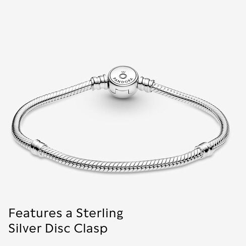 PANDORA Moments Sparkling Blue Disc Clasp Snake Chain Bracelet - Iconic Snake Chain - Charm Bracelet - Gift for Her - Sterling Silver & Sparkling Blue Crystal - With Gift Box - 7.1" in Saudi Arabia