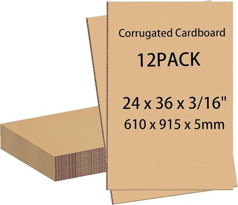 Hixdo12 حزمة من أوراق الورق المقوى المموج مقاس 24 بوصة × 36 بوصة × 3/16 بوصة، لوحة ملصقات بنية سميكة مزدوجة الجدار، أوراق كرتون مسطحة كبيرة للتعبئة والبريد والنقل والشحن والحرف اليدوية in Kuwait