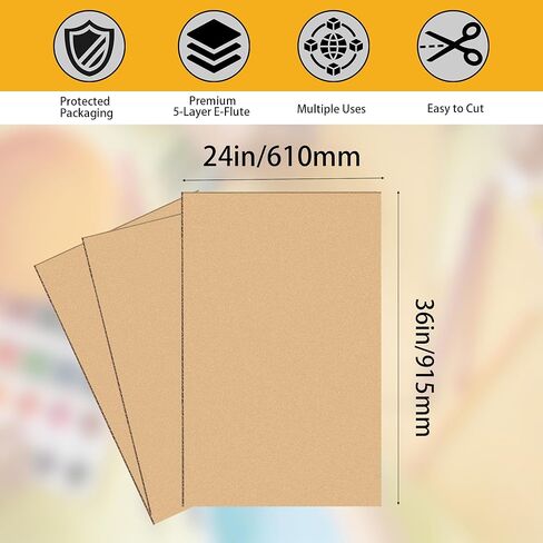 Hixdo12 حزمة من أوراق الورق المقوى المموج مقاس 24 بوصة × 36 بوصة × 3/16 بوصة، لوحة ملصقات بنية سميكة مزدوجة الجدار، أوراق كرتون مسطحة كبيرة للتعبئة والبريد والنقل والشحن والحرف اليدوية in Kuwait
