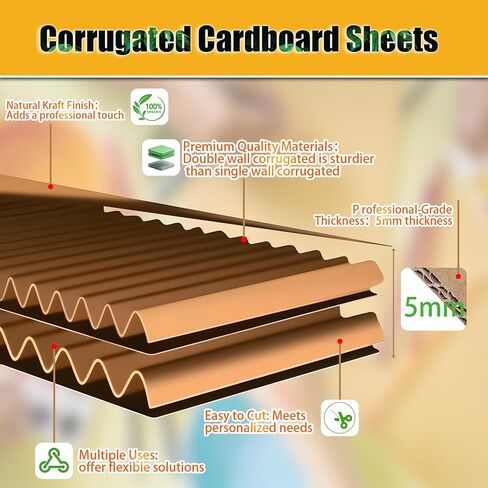 Hixdo12 حزمة من أوراق الورق المقوى المموج مقاس 24 بوصة × 36 بوصة × 3/16 بوصة، لوحة ملصقات بنية سميكة مزدوجة الجدار، أوراق كرتون مسطحة كبيرة للتعبئة والبريد والنقل والشحن والحرف اليدوية in Kuwait