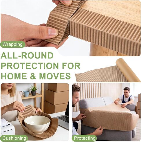 لفة من الورق المقوى المموج، ورق مموج مقاس 66 × 17 بوصة، لفة من الورق المقوى السميك بوجه واحد للأعمال اليدوية، والحرف اليدوية، وتغليف الهدايا، والنقل، والشحن، والبريد، والنمذجة ومنصات التعبئة والتغليف (بني) in Kuwait