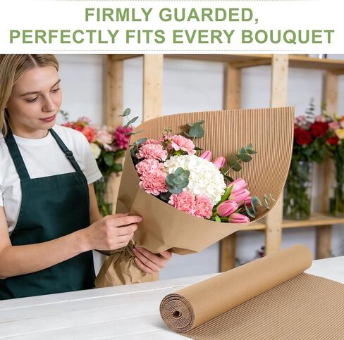 لفة من الورق المقوى المموج، ورق مموج مقاس 66 × 17 بوصة، لفة من الورق المقوى السميك بوجه واحد للأعمال اليدوية، والحرف اليدوية، وتغليف الهدايا، والنقل، والشحن، والبريد، والنمذجة ومنصات التعبئة والتغليف (بني) in Kuwait