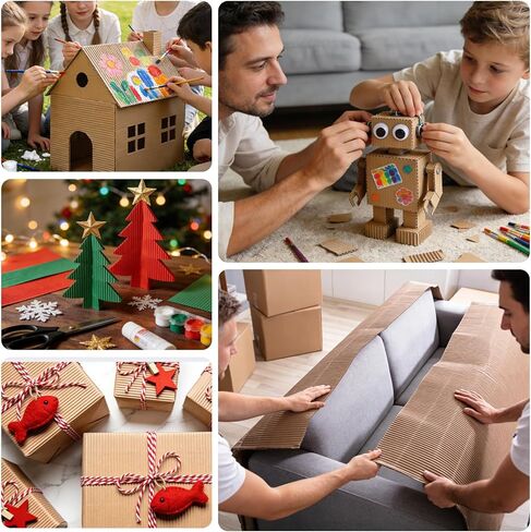 لفة من الورق المقوى المموج، ورق مموج مقاس 66 × 17 بوصة، لفة من الورق المقوى السميك بوجه واحد للأعمال اليدوية، والحرف اليدوية، وتغليف الهدايا، والنقل، والشحن، والبريد، والنمذجة ومنصات التعبئة والتغليف (بني) in Kuwait