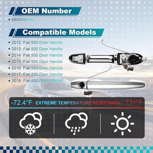 Exterior Door Handle for Fiat 500 2012 2013 2014 2015 2016 2017 2018 Outside Chrome Door Handle Replacement with Lock Hole, 68069943AC (Left Driver Side) in Kuwait