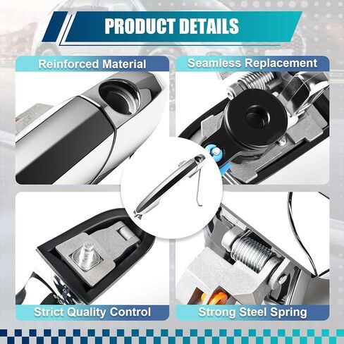 Exterior Door Handle for Fiat 500 2012 2013 2014 2015 2016 2017 2018 Outside Chrome Door Handle Replacement with Lock Hole, 68069943AC (Left Driver Side) in Kuwait