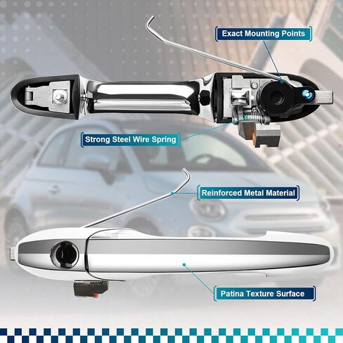 Exterior Door Handle for Fiat 500 2012 2013 2014 2015 2016 2017 2018 Outside Chrome Door Handle Replacement with Lock Hole, 68069943AC (Left Driver Side) in Kuwait