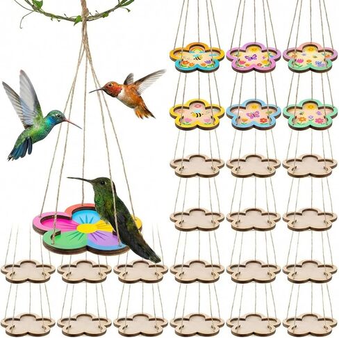 24 Pcs Bird Feeder Craft Kits for Kids Ages 6 Tray Hanging Bird Feeders for Outdoors Wood Painting Crafts for Kids DIY Decoration in Kuwait