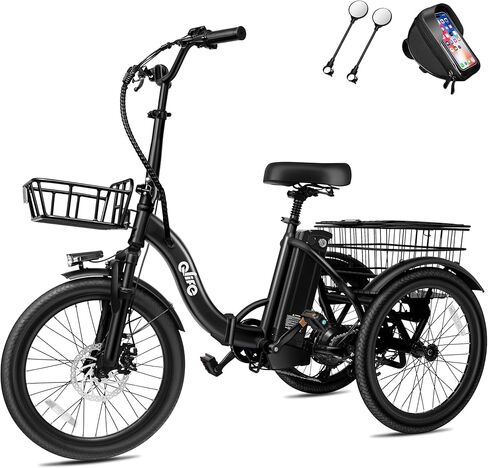 Qlife Triker Electric Bike, 750W/1200W Brushless Motor Folding Trike Ebike, 48V10.4AH Removable Battery, 3 Wheel Electric Bicycle, Up to 55 Mile 20 Tire Tricycle for Adults in Saudi Arabia