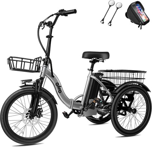 Qlife Triker Electric Bike, 750W/1200W Brushless Motor Folding Trike Ebike, 48V10.4AH Removable Battery, 3 Wheel Electric Bicycle, Up to 55 Mile 20 Tire Tricycle for Adults in Saudi Arabia