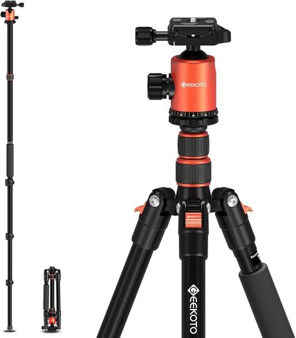 Geekoto 73 بوصة ترايبود ترايبود - ترايبود DSLR خفيفة الوزن مع لوحة إطلاق الكرة 360 درجة ودعم ما يصل إلى 33.07 رطلا ، محمولة للسفر والتصوير في الهواء الطلق in Kuwait