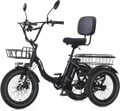 دراجة ثلاثية العجلات كهربائية للبالغين، دراجة كهربائية قابلة للطي بإطارات كبيرة، دراجات كهربائية بثلاث عجلات، ذروة 700 وات/1100 وات مع بطارية قابلة للإزالة وسلة كبيرة in Kuwait