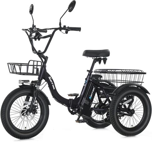Electric Tricycle for Adults,Fat Tire Folding Electric Trike,3 Wheels Electric Bicycle Bikes, Peak 700W/1100W Step-Thru Etrike with Removable Battery and Large Basket in Saudi Arabia