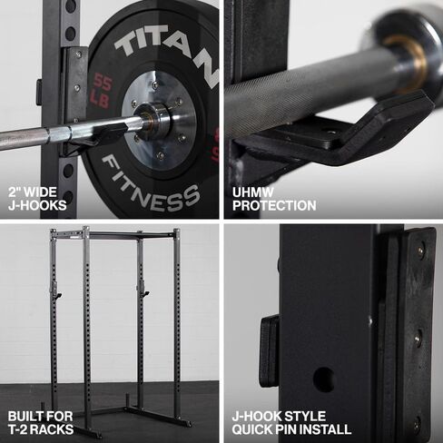 Titan Fitness T-2 Series Power Rack J-Hooks, 1000 LB Capacity, Fits 2" x 2" Rack Uprights with 26mm Holes, UHMW Protective Liners, Barbell Holder for Squat & Bench Press in Kuwait