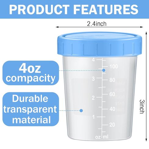 Geiserailie 100 Pcs Disposable Specimen Cup Urine Pee Cups for Testing 4oz Specimen Container with Leak Proof Screw on Lids for Safe Urinalysis Pee Stool Sample Collection Analysis in Saudi Arabia
