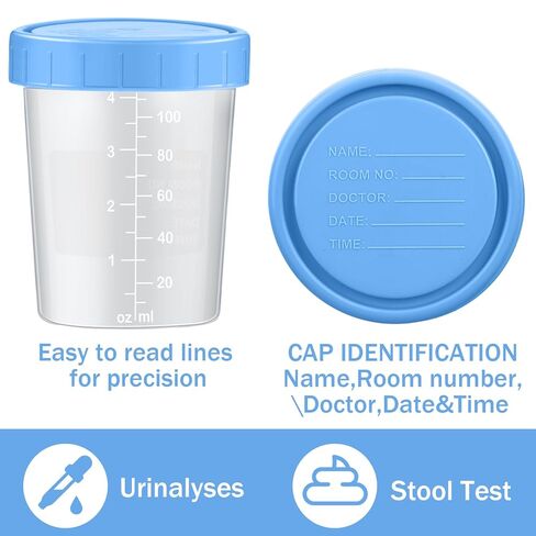 Geiserailie 100 Pcs Disposable Specimen Cup Urine Pee Cups for Testing 4oz Specimen Container with Leak Proof Screw on Lids for Safe Urinalysis Pee Stool Sample Collection Analysis in Saudi Arabia