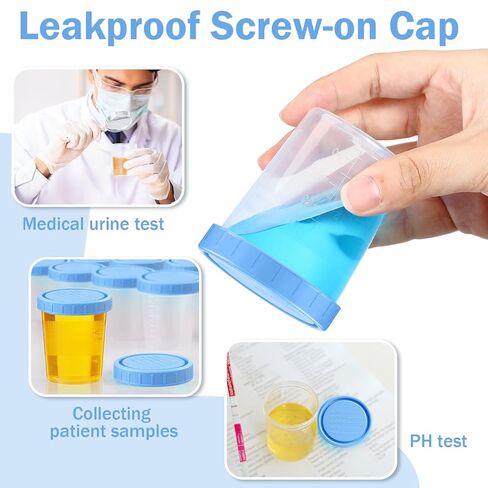 Geiserailie 100 Pcs Disposable Specimen Cup Urine Pee Cups for Testing 4oz Specimen Container with Leak Proof Screw on Lids for Safe Urinalysis Pee Stool Sample Collection Analysis in Saudi Arabia
