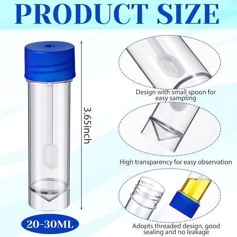 Ceenna 20 Pcs 25-30ml Stool Specimen Cup Stool Container with Spoon Lid Clear Sample Collection Cup with Spoon and Leak Proof Screw on Covers for Testing Laboratory in Saudi Arabia