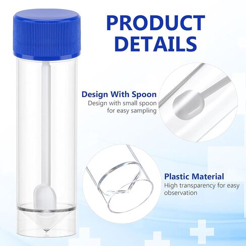 طقم حاوية عينات البراز، 10 قطع كوب عينات سعة 25-30 مل مع ملعقة بأغطية، حاوية بلاستيكية لجمع البراز، أكواب بول للاستخدام الطبي المختبري in Kuwait