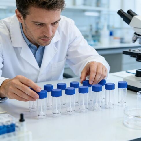 طقم حاوية عينات البراز، 10 قطع كوب عينات سعة 25-30 مل مع ملعقة بأغطية، حاوية بلاستيكية لجمع البراز، أكواب بول للاستخدام الطبي المختبري in Kuwait