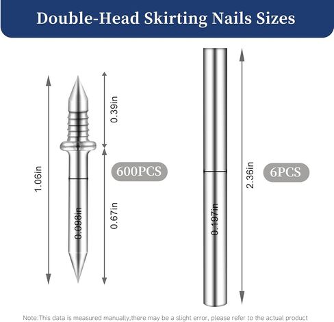 600 PCS Fxdoeyj Double Headed Skirting Seamless Nails, Double Sided Invisible Nails, No Mark with 6 Tools, for Furniture, MDF or Solid Wood Baseboards & Trim Casing Work - 0.67" x 0.39" in Saudi Arabia