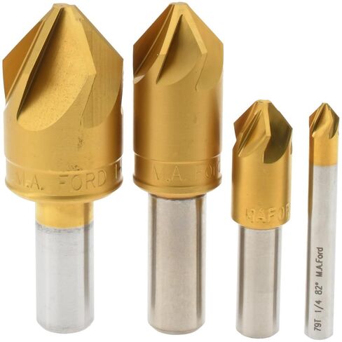 M.A. Ford 4-Piece Countersink Set, 1/4" to 1" Head, 82 Angle, 1/4" to 1/2" Shank, 6 Flutes, High Speed Steel by Penn Tool Co. in Saudi Arabia