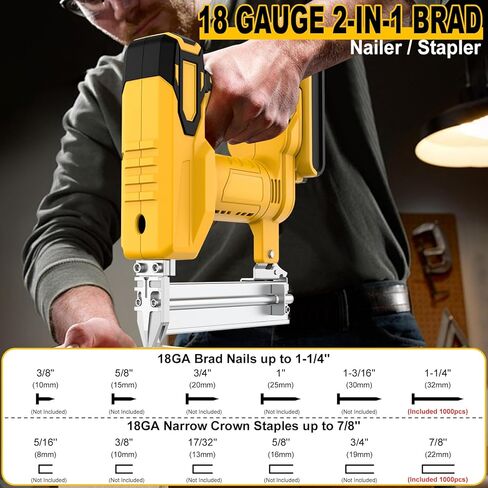 18 Gauge Brad Nailer Cordless لبطارية DeWalt 20V (بدون بطارية) ، 2 في 1 بطارية مسدس الأظافر/الأظافر الكهربائية مدعومة مدفوعة 2000 مسامير للخشب ، وادفع ما يصل إلى 1-1/4 في مسامير و Crown 7/8 في Staples in Kuwait