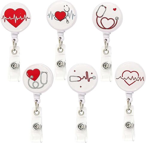 6 Pcs Nurse Badge Reel, Cute Heart Rate & Stethoscope Designs, Retractable ID Badge Holder Clips, Funny Nurse Accessories for Doctors, Nurses, Medical Staff, Gift for Healthcare Workers(6pcs-Style A) in Saudi Arabia