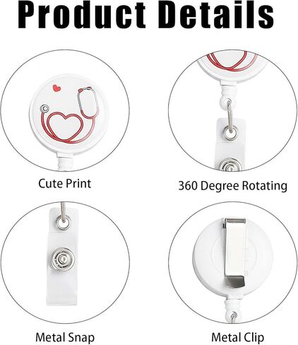 6 Pcs Nurse Badge Reel, Cute Heart Rate & Stethoscope Designs, Retractable ID Badge Holder Clips, Funny Nurse Accessories for Doctors, Nurses, Medical Staff, Gift for Healthcare Workers(6pcs-Style A) in Saudi Arabia