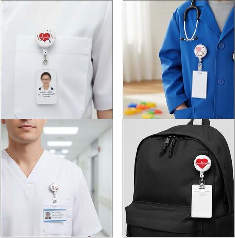 6 Pcs Nurse Badge Reel, Cute Heart Rate & Stethoscope Designs, Retractable ID Badge Holder Clips, Funny Nurse Accessories for Doctors, Nurses, Medical Staff, Gift for Healthcare Workers(6pcs-Style A) in Saudi Arabia