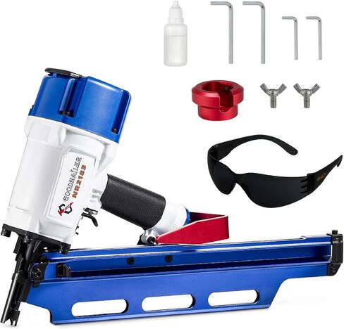 NR2183 Framing nailer 21 Degree Plastic Strip Nailer 2-Inch up to 3-1/4-Inch Plastic Collated Full Head Framing Nails Aluminum Magazine Light Weight Fast Speed Navy Blue in Kuwait