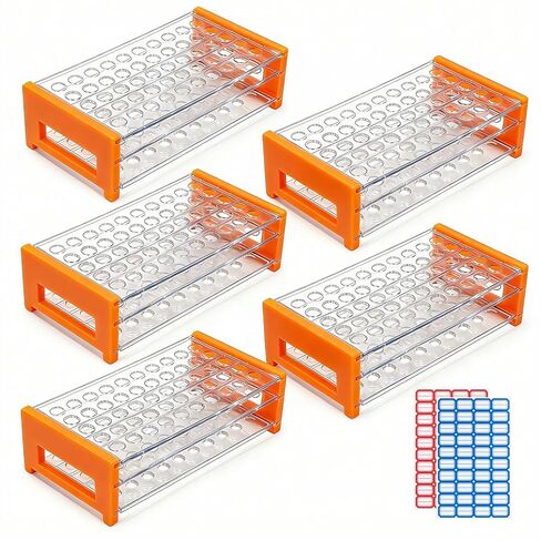1PCS Plastic Test Tube Rack, 50 Holes Lab Tube Rack Holder for 13/16 mm Tubes, Hole Diameter 16.3mm, Acrylic, Detachable in Kuwait