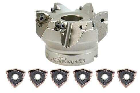 Shars 3" 90 Degree 6 Flute Indexable Face Mill + 6 PCS WNHU 442 Carbide Inserts for Alloy & Stainless Steel Cutting 404-2821W+424-2112(6) New #[ in Saudi Arabia