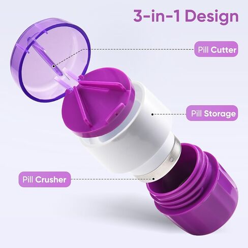 3-in-1 Pill Crusher and Pill Cutter, Pills Crusher Fine Powder with Stainless Steel Grinding Head, Pil Grinder with Storage for Tablets, Cutter Splitter for Small and Tiny Pills (Purple) in Saudi Arabia