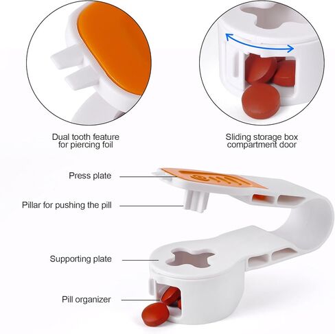 أداة محمولة لحبوب منع الحمل بوبر، أداة أخذ حبوب منع الحمل، أداة ثقب حبوب منع الحمل لحزم البثور، منظمات حبوب منع الحمل الشخصية، أداة مساعدة لاسترجاع الأدوية (الأخضر والبرتقالي) in Kuwait