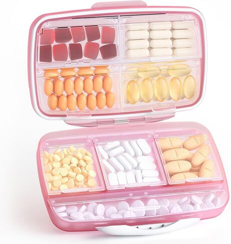 منظم حبوب الدواء الكبير من بارهون مع 8 حجرات، صندوق حبوب السفر الصيدلي بجيب كبير مقاوم للرطوبة، منظم الفيتامينات المحمول لزيت السمك والمكملات الغذائية (وردي) in Kuwait