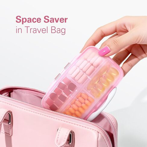 منظم حبوب الدواء الكبير من بارهون مع 8 حجرات، صندوق حبوب السفر الصيدلي بجيب كبير مقاوم للرطوبة، منظم الفيتامينات المحمول لزيت السمك والمكملات الغذائية (وردي) in Kuwait