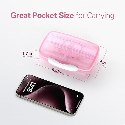 منظم حبوب الدواء الكبير من بارهون مع 8 حجرات، صندوق حبوب السفر الصيدلي بجيب كبير مقاوم للرطوبة، منظم الفيتامينات المحمول لزيت السمك والمكملات الغذائية (وردي) in Kuwait