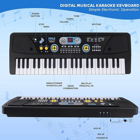 Electric Keyboard Piano 61 Keys - Portable Digital Musical Karaoke Piano Keyboard -10 Rhythms 16 Tones, Stereo Speakers, Rechargeable Battery - Wired Microphone - Beginners Kids Adult - Pyle PKBRD6112 in Saudi Arabia
