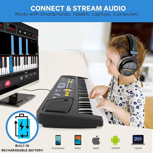 Electric Keyboard Piano 61 Keys - Portable Digital Musical Karaoke Piano Keyboard -10 Rhythms 16 Tones, Stereo Speakers, Rechargeable Battery - Wired Microphone - Beginners Kids Adult - Pyle PKBRD6112 in Saudi Arabia