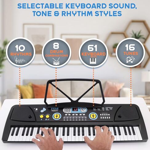Electric Keyboard Piano 61 Keys - Portable Digital Musical Karaoke Piano Keyboard -10 Rhythms 16 Tones, Stereo Speakers, Rechargeable Battery - Wired Microphone - Beginners Kids Adult - Pyle PKBRD6112 in Saudi Arabia
