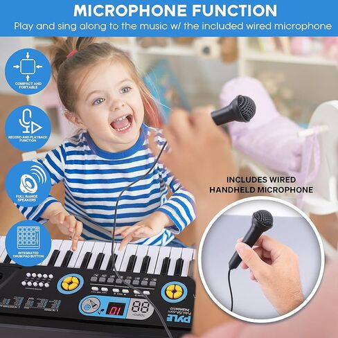 Electric Keyboard Piano 61 Keys - Portable Digital Musical Karaoke Piano Keyboard -10 Rhythms 16 Tones, Stereo Speakers, Rechargeable Battery - Wired Microphone - Beginners Kids Adult - Pyle PKBRD6112 in Saudi Arabia