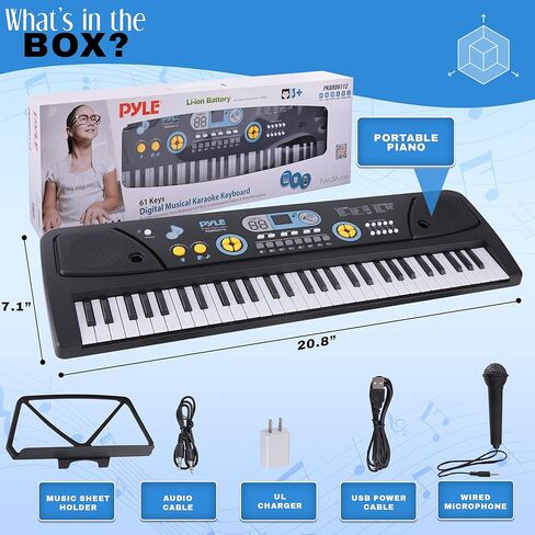 Electric Keyboard Piano 61 Keys - Portable Digital Musical Karaoke Piano Keyboard -10 Rhythms 16 Tones, Stereo Speakers, Rechargeable Battery - Wired Microphone - Beginners Kids Adult - Pyle PKBRD6112 in Saudi Arabia