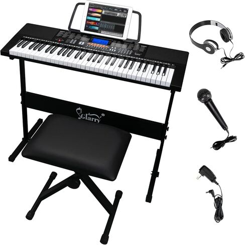 GLARRY 61-Key Portable Electronic Keyboard Piano set w/LCD Screen, Stand, Microphone, Headphones, Stand, Bench, Teaching Modes, Built-In Speakers in Kuwait