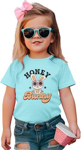 Easter Shirts for Toddler Baby Girl Honey Bunny T-Shirt Cute Rabbit Print Tops Tees Funny Short Sleeve Easter Clothes in Saudi Arabia