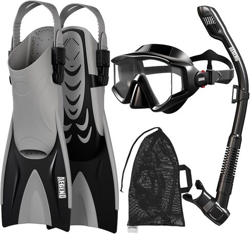 Aegend Snorkeling Gear for Adults Men Women: Anti-Fog Panoramic Mask Set, Adjustable Fins & Dry Top Snorkel – All-in-One Travel Snorkel Set for Swimming, Diving & Snorkeling in Saudi Arabia