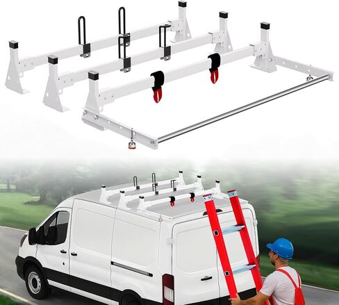 54" Cargo Van Roof Ladder Rack, Heavy Duty Steel Rack with 3 Crossbars, Fit for Ford Transit 2015–2024 Transit 150/250/350 Low/Mid/High Roof Cargo Vans, 820 lbs Load Capacity in Kuwait